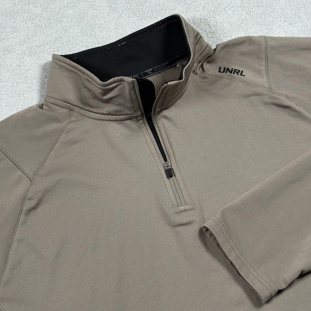 UNRL Elite Mens XL Quarter Zip Pullover Taupe Brown Performance Long Sleeve Top